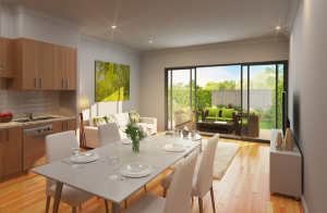 Open plan living areas open onto outdoor spaces at Paperbark Place in Mooroolbark